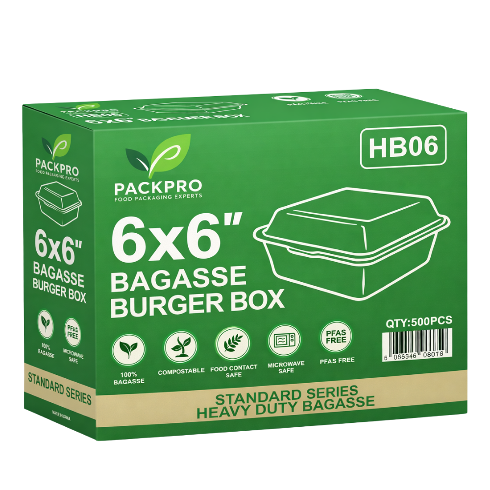 6 Inch Bagasse Burger Box - Pack of 500