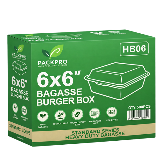 6 Inch Bagasse Burger Box - Pack of 500