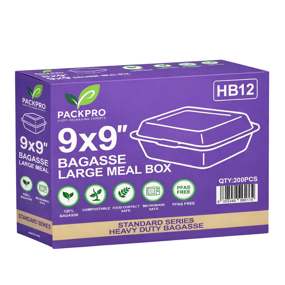 9 Inch Bagasse Large Meal Box - Pack of 200