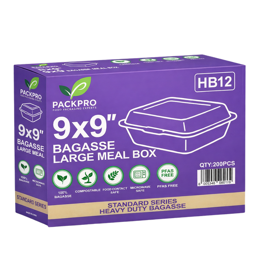 9 Inch Bagasse Large Meal Box - Pack of 200