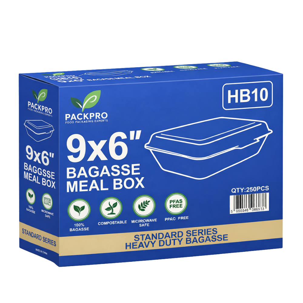 9 x 6 Inch Bagasse Meal Box - Pack of 250
