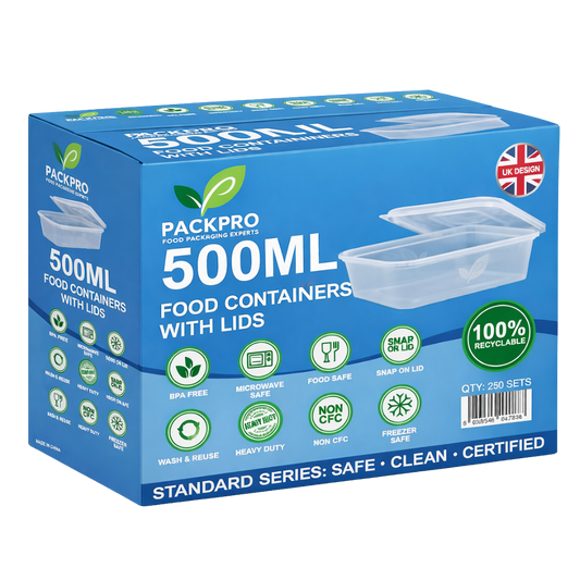 500ml Plastic Food Containers with Lids - Pack of 250