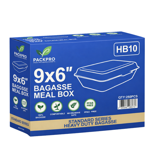 9 x 6 Inch Bagasse Meal Box - Pack of 250