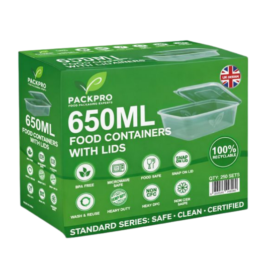 650ml Plastic Food Containers with Lids - Pack of 250