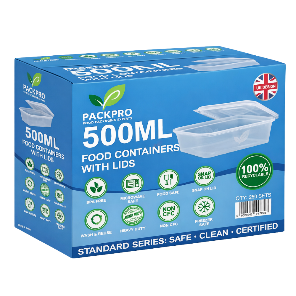 500ml Plastic Food Containers with Lids - Pack of 250